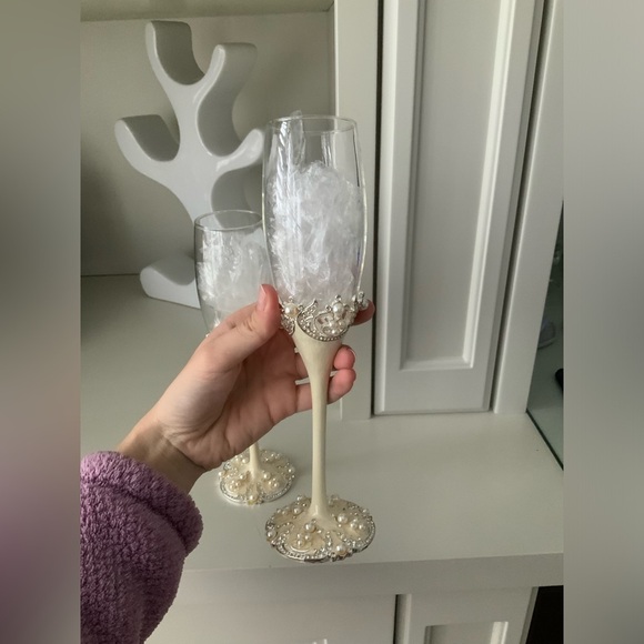 Vintage 90’S Pearl Tall Champagne Flute Glasses Set X 2 BRAND NEW - Picture 5 of 14